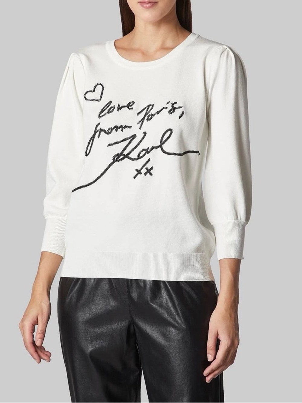 🖤Karl Lagerfeld “Love from Paris” white sweater, size XS🖤good used condition